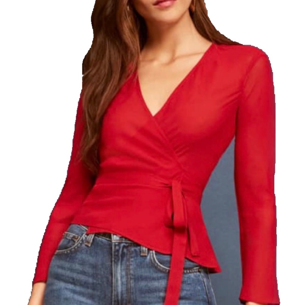 Reformation Red Wrap Top
